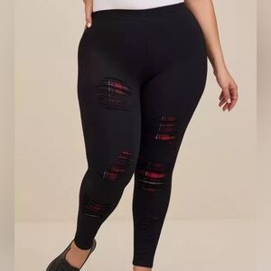 Torrid Black Shredded Leggings Red & Black Plaid Peek Thru Women Plus 4X